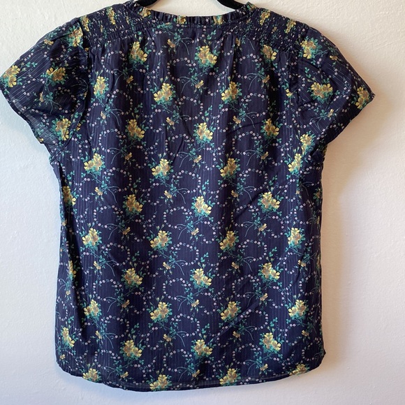 PAIGE dark blue floral lightweight cotton blouse size Small - Picture 6 of 8